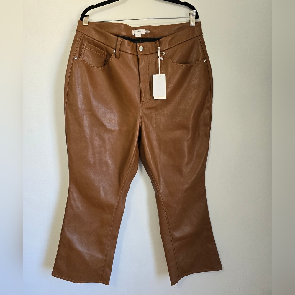 Good American Burnt Caramel Faux Leather Baby Boot Cut Pants